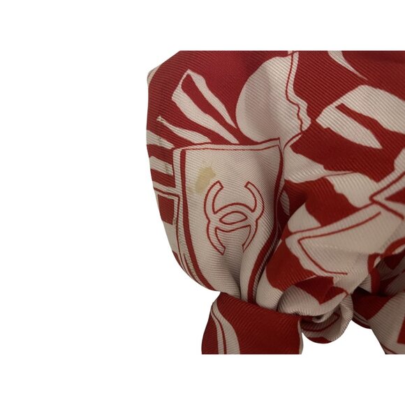 Chanel Red & White Logo Silk Hair Scrunchie Set - Picture 3 of 7
